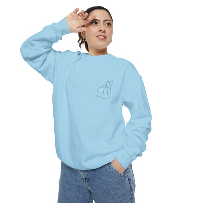 Minimalist Peace Hand Sweatshirt — Small Chest Line Art Crewneck