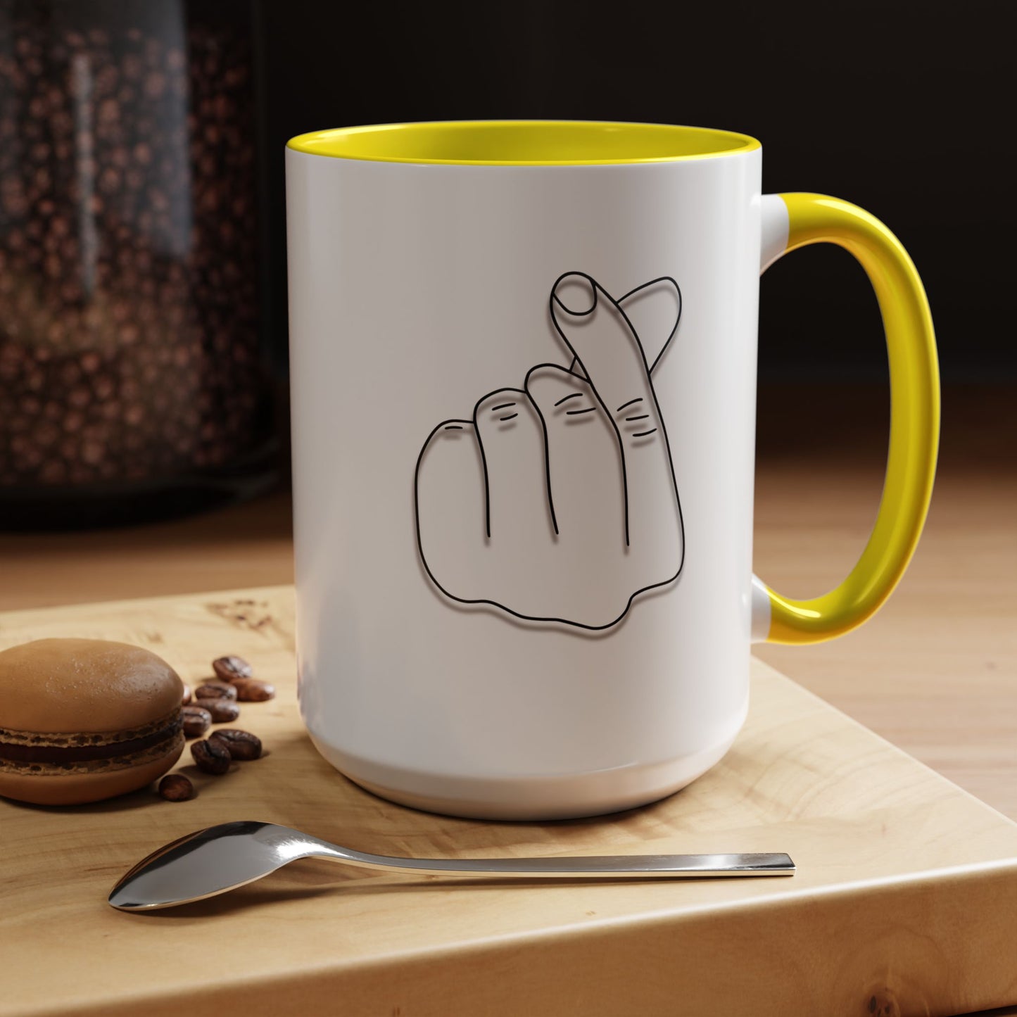 K-Pop Accent Mug - Love Gesture Design (11oz, 15oz), Korean Pop Coffee Cup, K-Pop Lover Gift, Cute Drinkware, Unique Mug