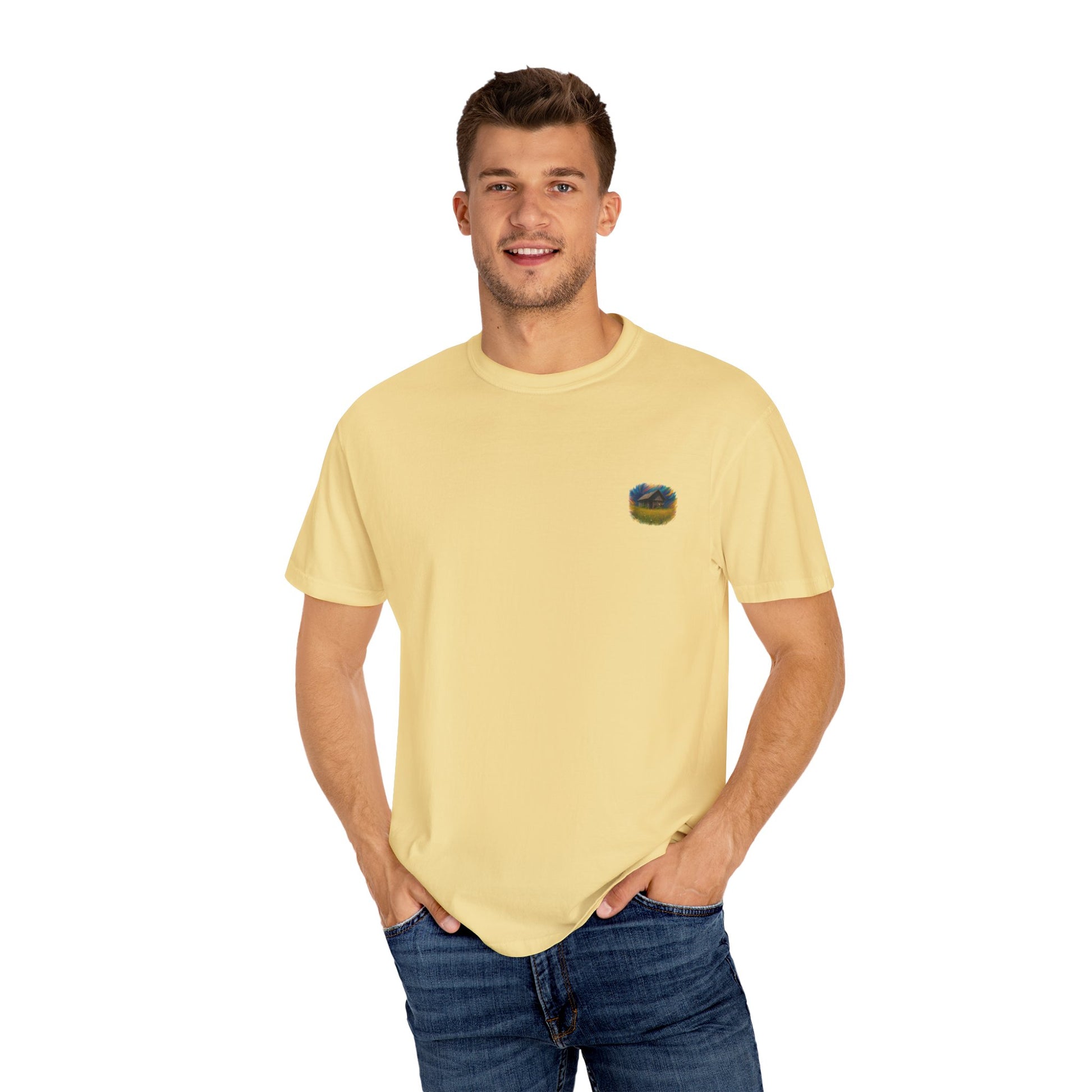 Rustic Landscape T-shirt | Relaxed Fit Tee, Casual Wear, Nature Lover Gift, Summer Outing Top, Eco-Friendly Apparel - TRV