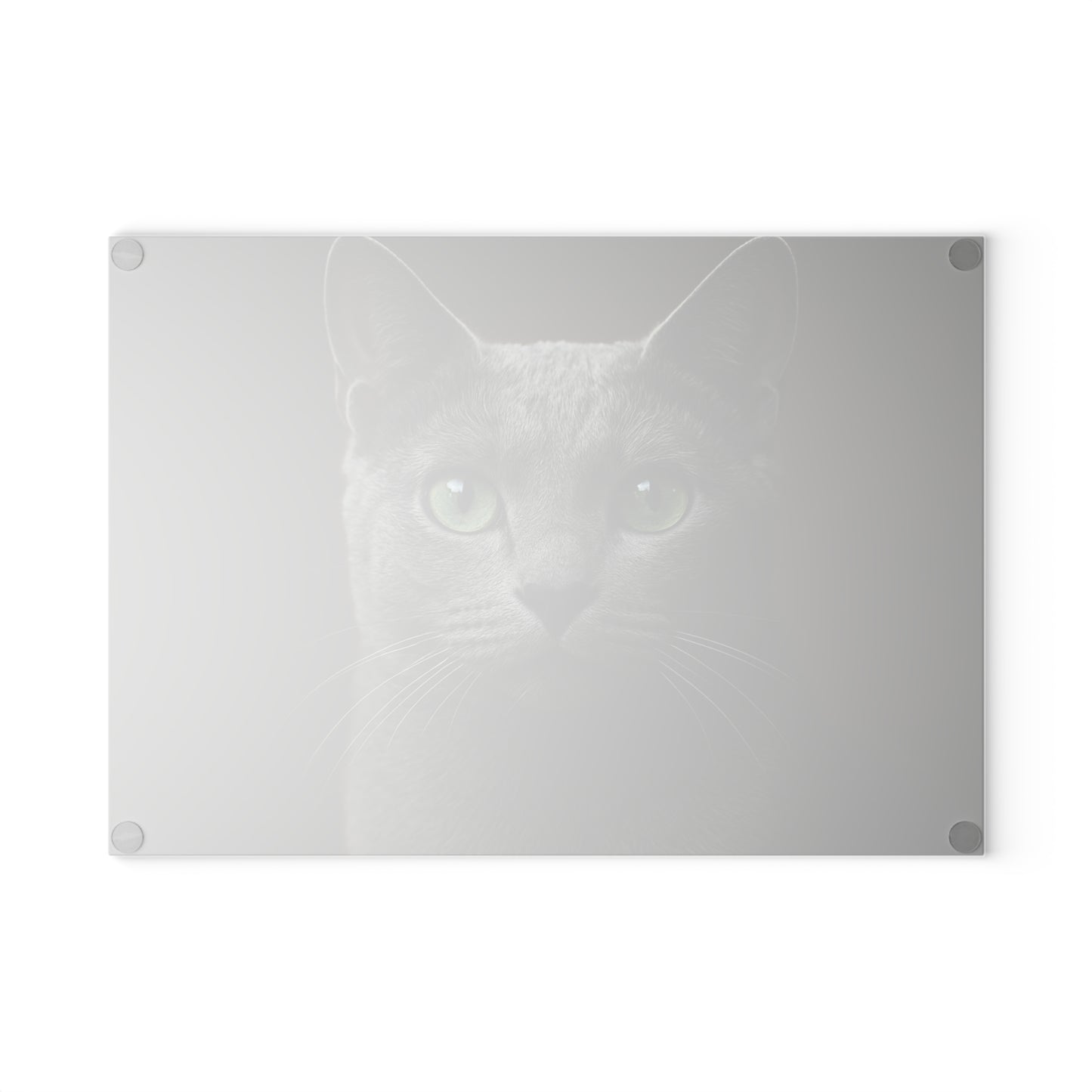 Russian Blue Cat Glass Cutting Board — Decorative Kitchen Cutting Board with Green-Eyed Cat Portrait