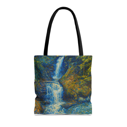 Nature-Inspired Tote Bag, Artistic Eco-Friendly Shopper, Waterfall Design, Reusable Market Bag, Gift for Nature Lovers - TRV