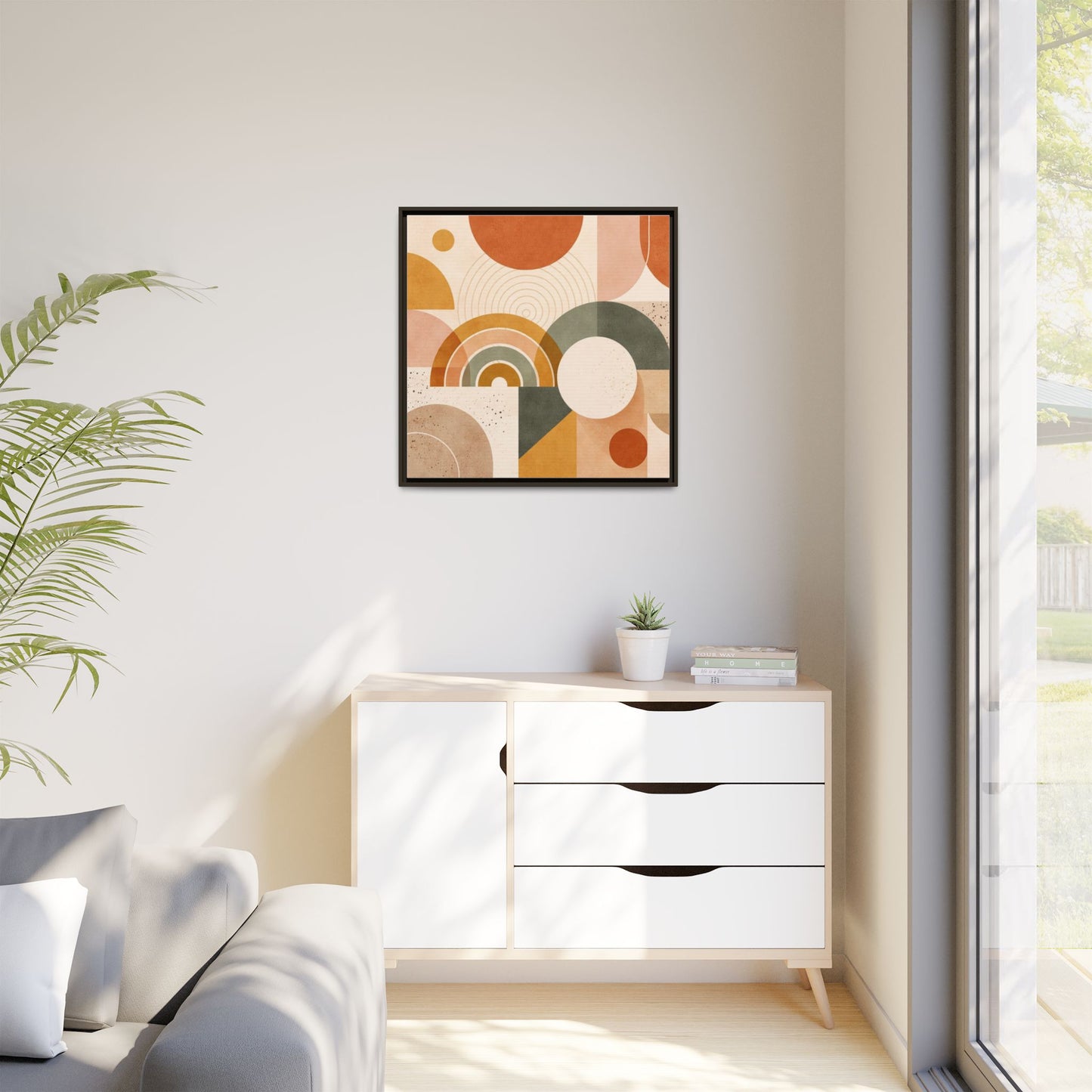 Abstract Terracotta Geometric Rainbow Matte Canvas Framed