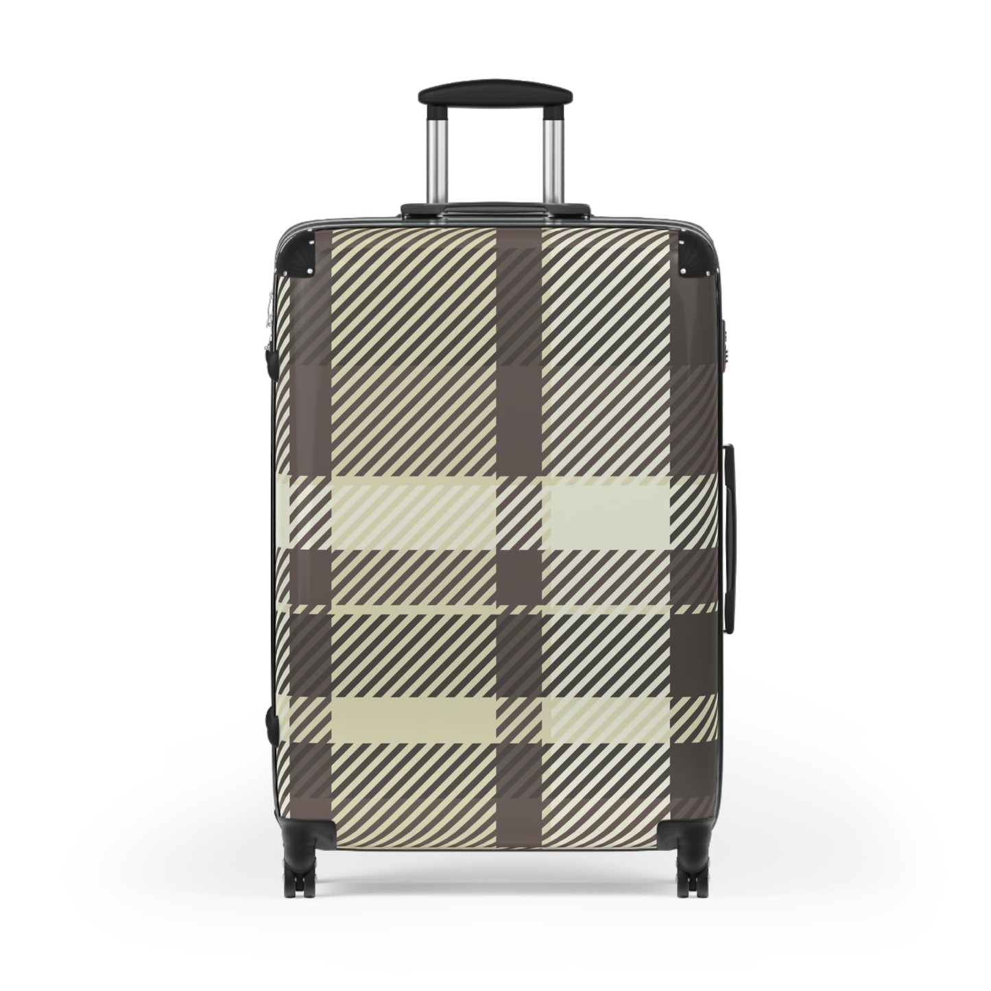 Plaid Carry-On Suitcase — Neutral Beige & Black Travel Luggage