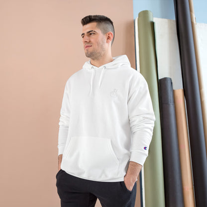 Champion Hoodie with Korean Finger Heart Graphic – Minimal White Pullover