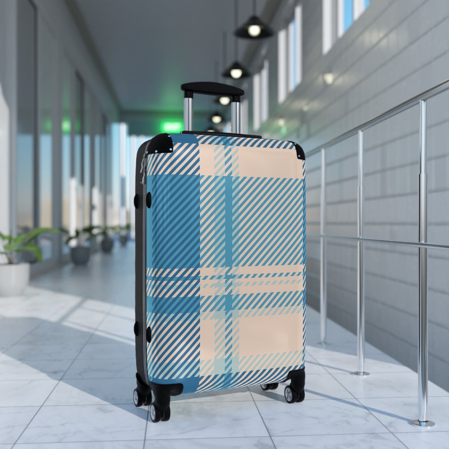 Blue Plaid Carry-On Suitcase – Lightweight Checked Luggage with Classic Tartan Design