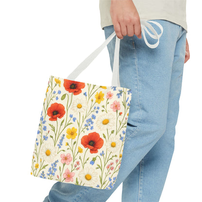 Wildflower Poppy Print Tote Bag | Floral All-Over Pattern