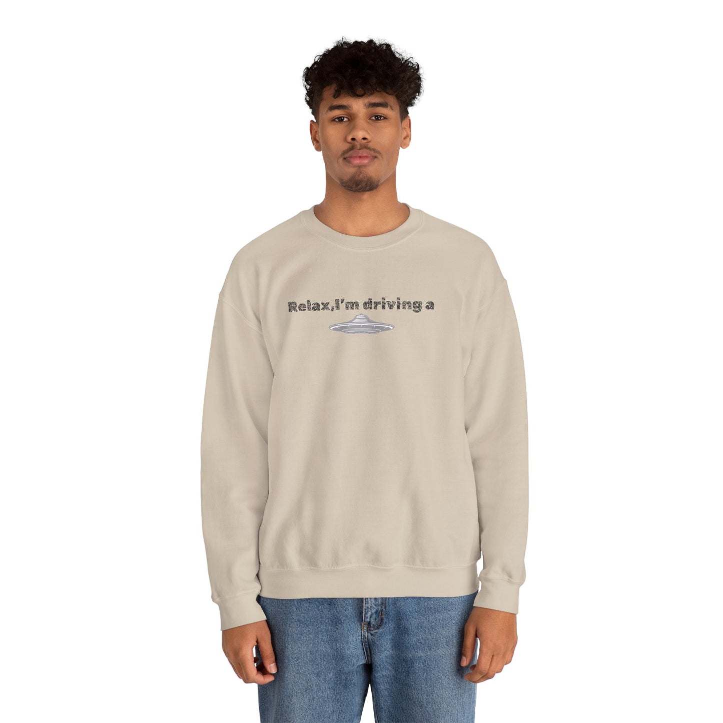 Relaxing UFO Driving Sweatshirt, Funny Gift for UFO Lovers, Unisex Crewneck Pullover, Casual Wear, Space Enthusiast Apparel