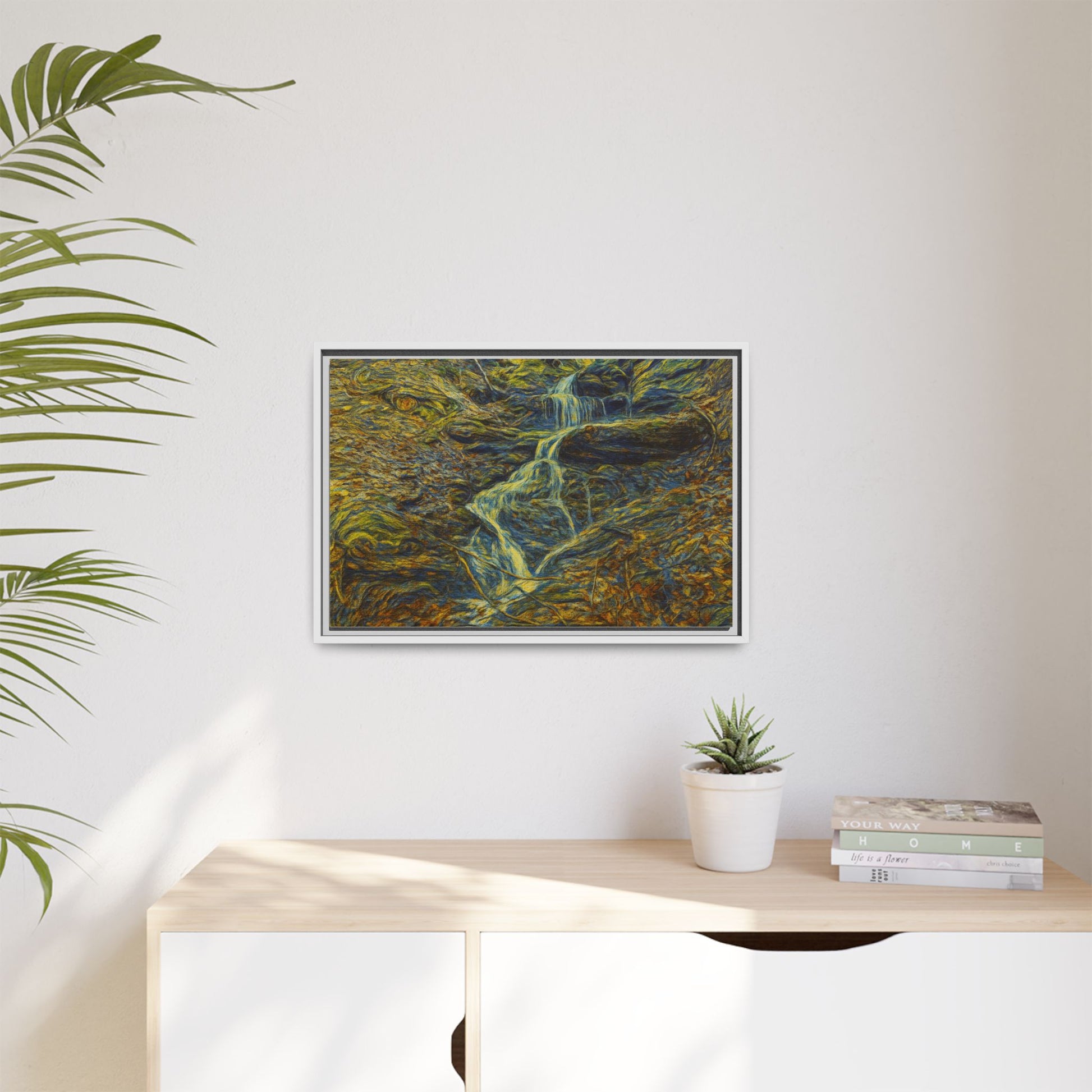 Van Gogh Style Framed Matte Canvas Art Print - Nature-Inspired Wall Decor, Abstract Waterfall Artwork, Home Office Decoration - TRV