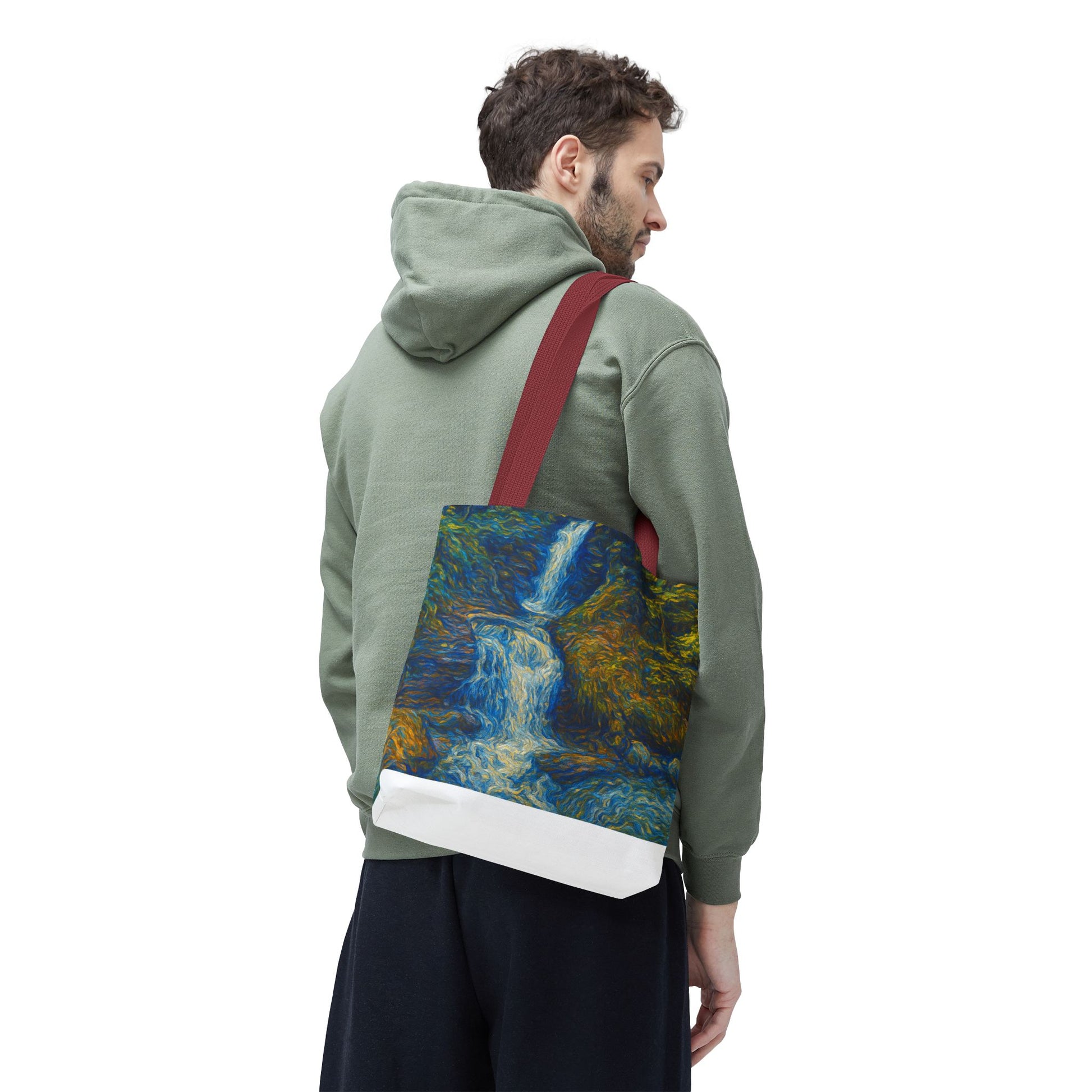 Nature-Inspired Tote Bag, Artistic Eco-Friendly Shopper, Waterfall Design, Reusable Market Bag, Gift for Nature Lovers - TRV