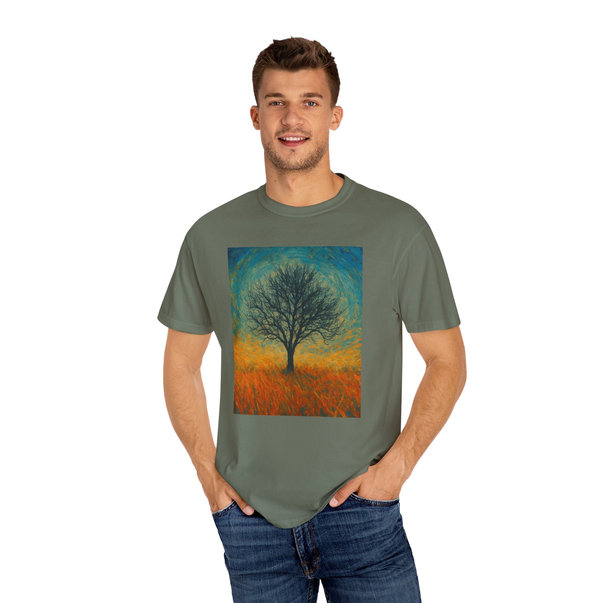 Nature-Themed Unisex Garment-Dyed T-Shirt - Tree Design, Bohemian Tee, Nature Lover Gift, Eco-Friendly Fashion, Casual Wear - TRV