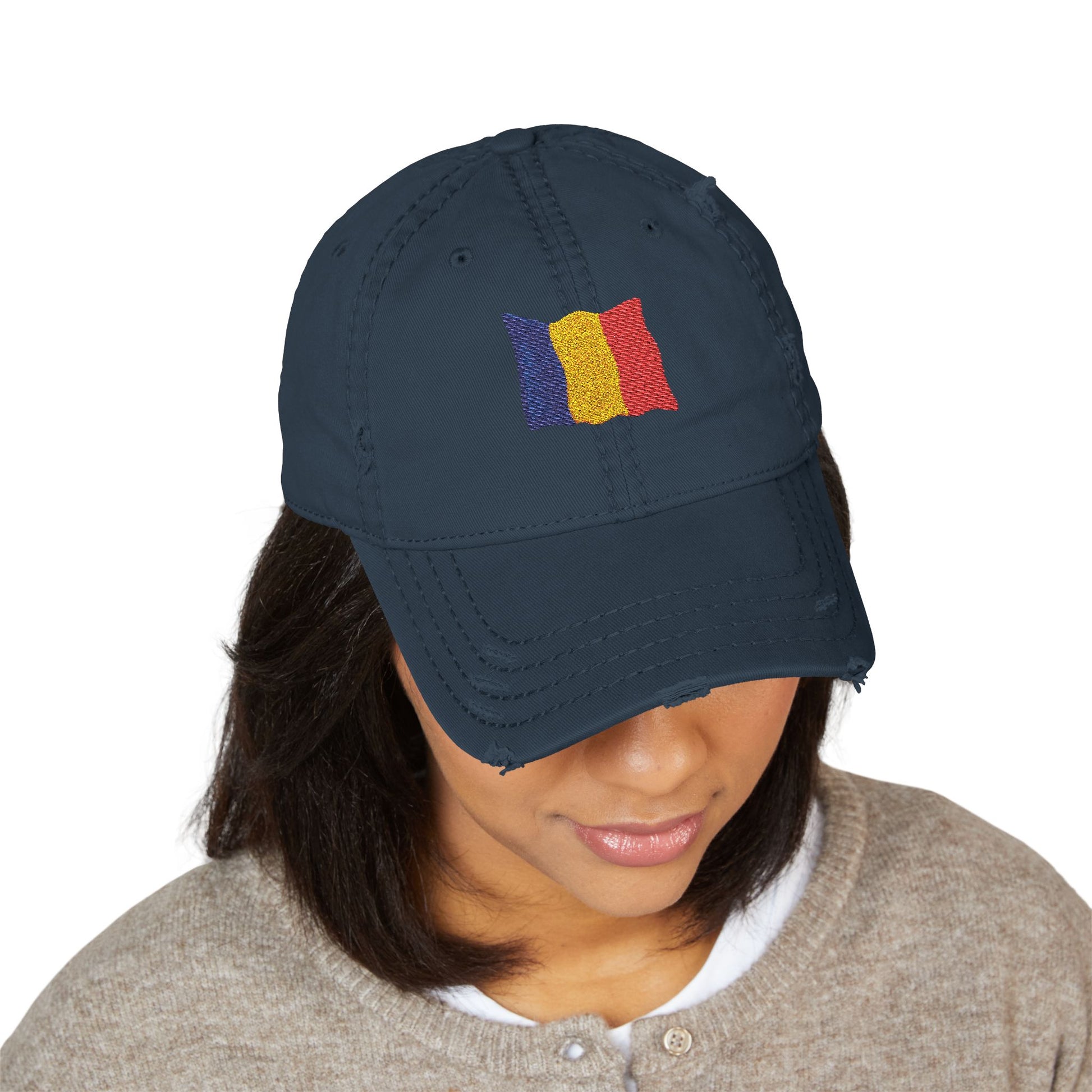 Embroidered Distressed Romanian Flag Dad Hat | Casual Cap for Everyday Style, Perfect Gift for Dad, Summer Outings, Festivals, Family Events - TRV