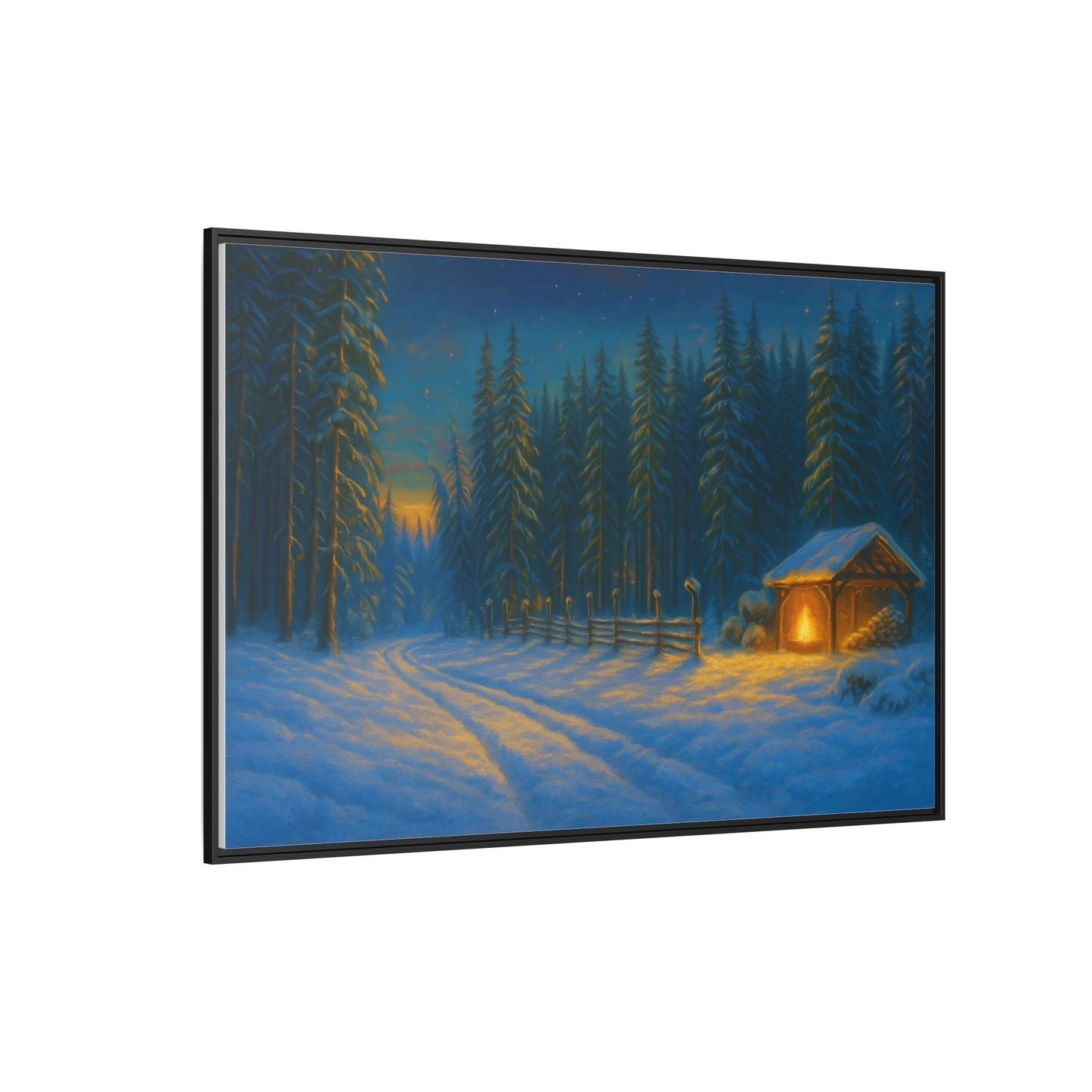Framed Winter Landscape Canvas, Cozy Cabin Art, Christmas Decor, Winter Home Decor, Holiday Gift, Wall Art - TRV