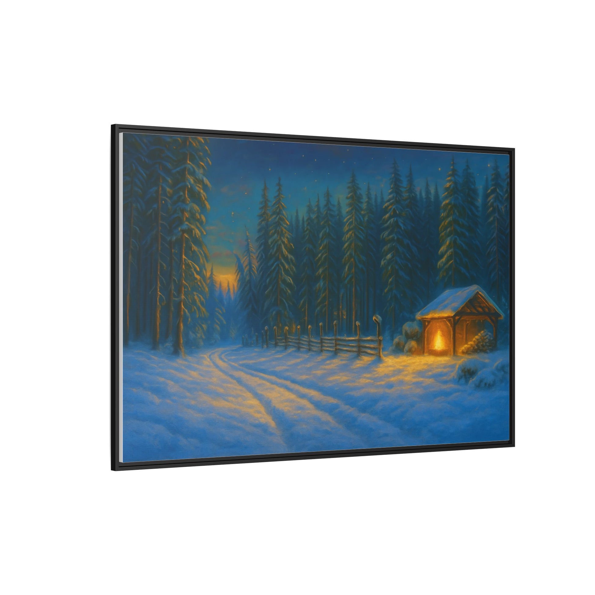 Framed Winter Landscape Canvas, Cozy Cabin Art, Christmas Decor, Winter Home Decor, Holiday Gift, Wall Art - TRV
