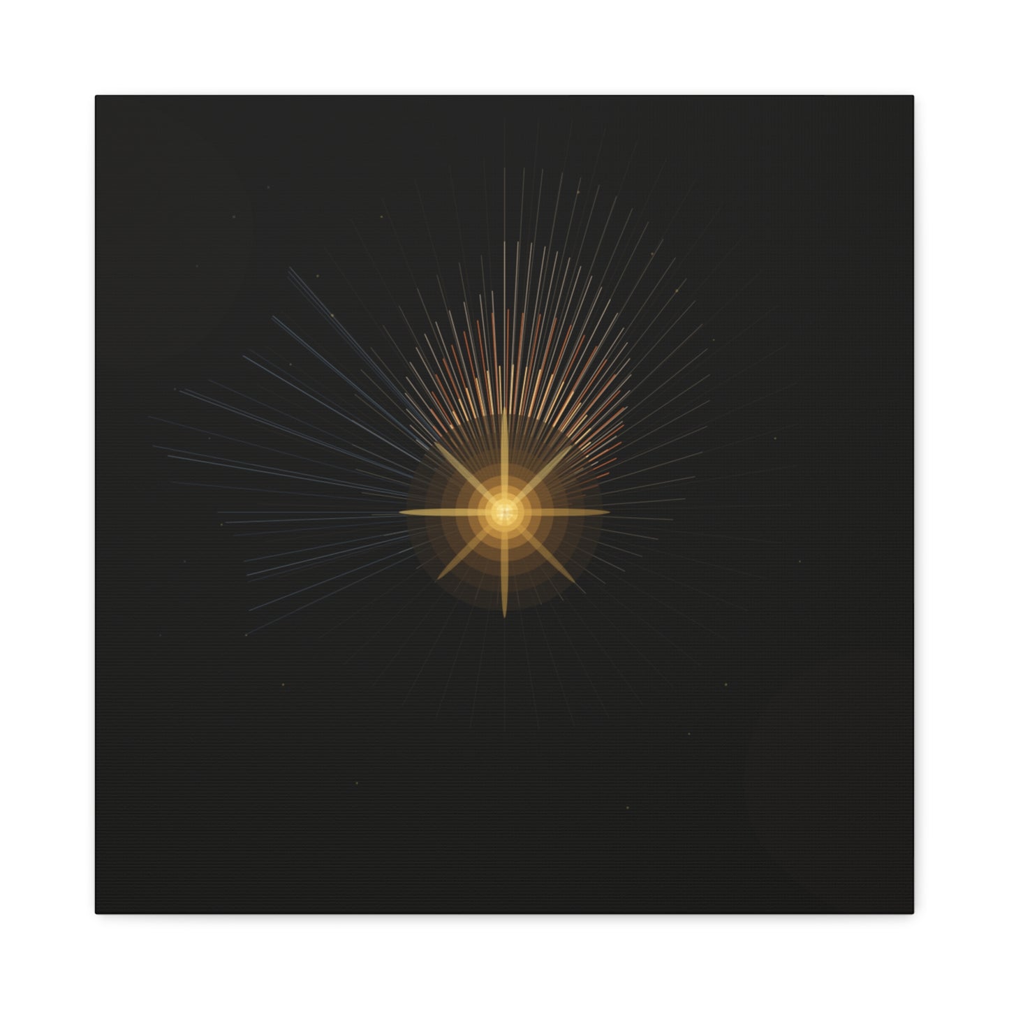 Abstract golden starburst canvas artwork by Printify featuring a vibrant, modern design on a high-quality canvas surface.