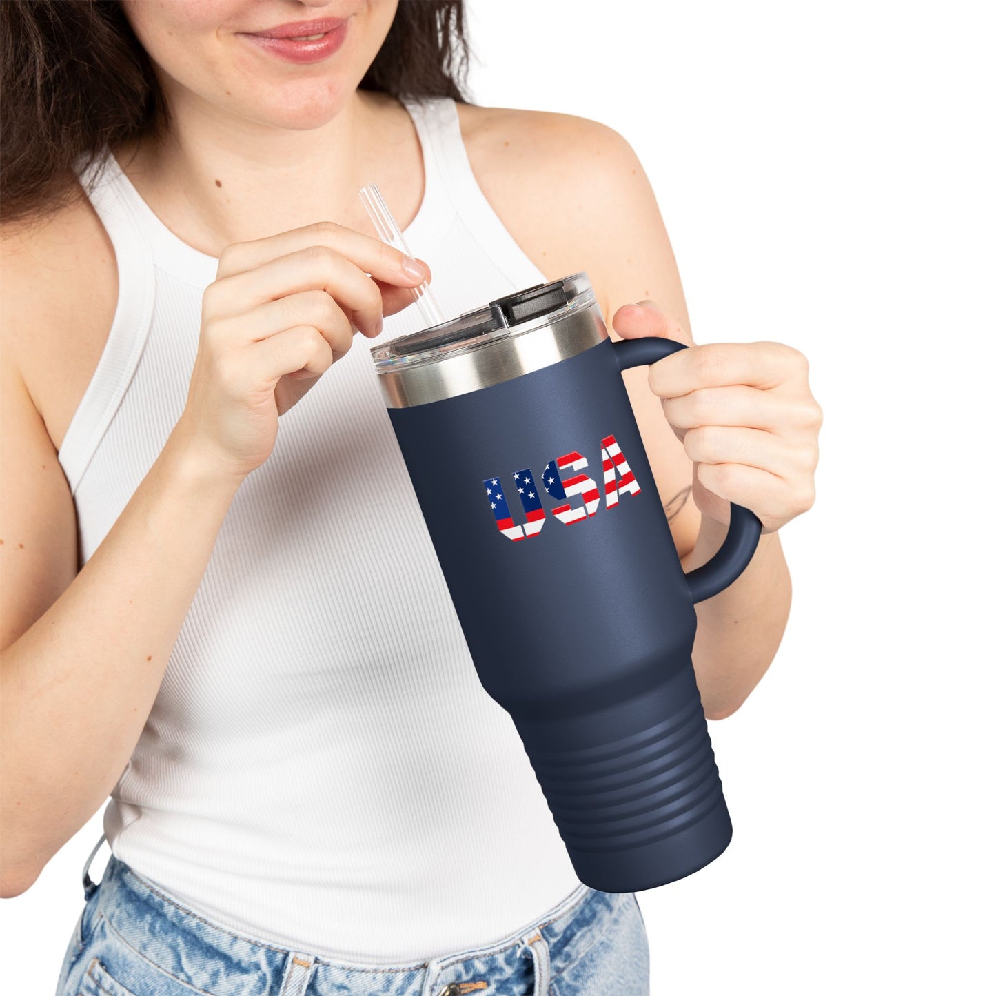 Insulated Travel Mug with USA Design - Perfect for Road Trips, Outdoor Adventures, and Gifts, 40oz Tumbler for Coffee, Tea, and More