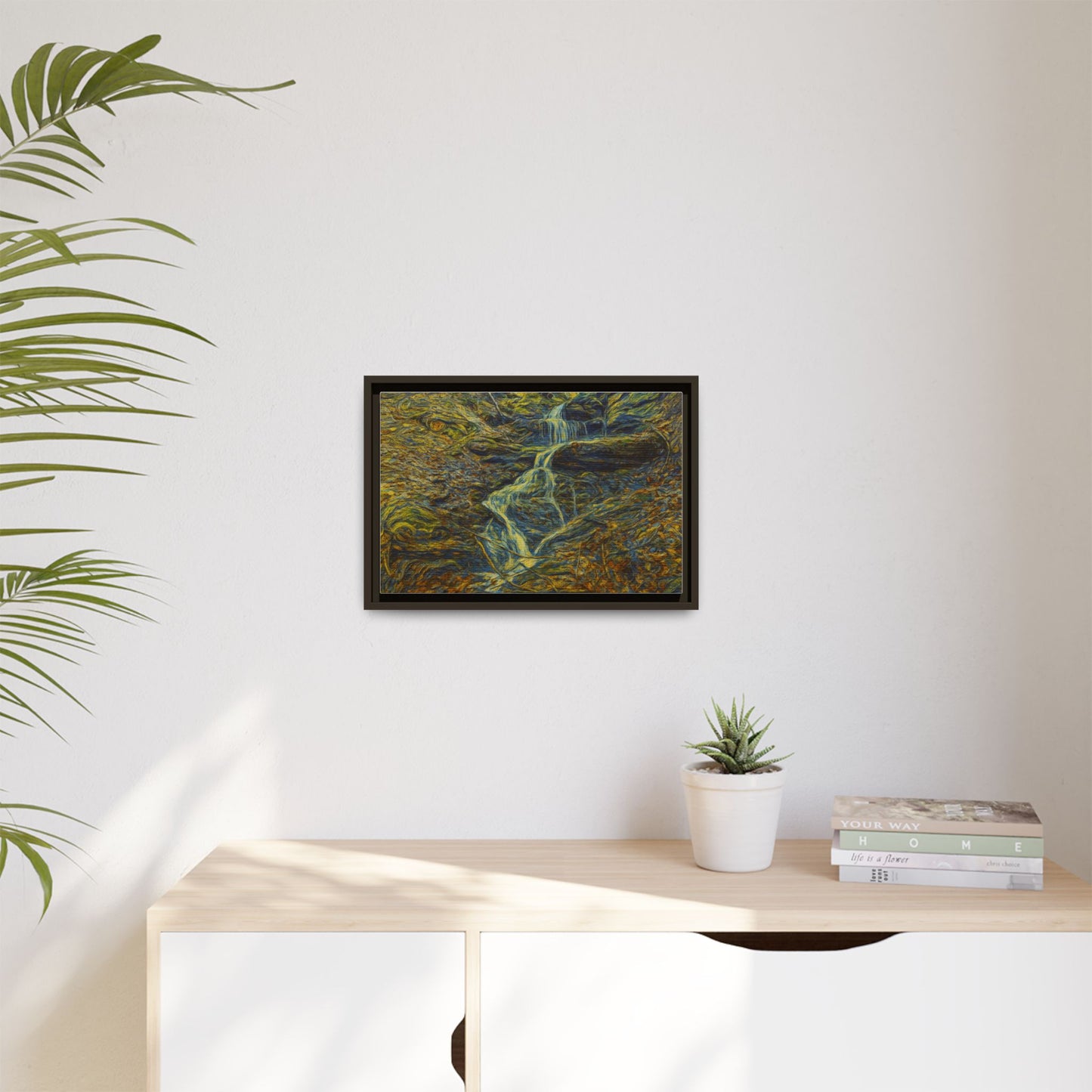 Van Gogh Style Framed Matte Canvas Art Print - Nature-Inspired Wall Decor, Abstract Waterfall Artwork, Home Office Decoration - TRV