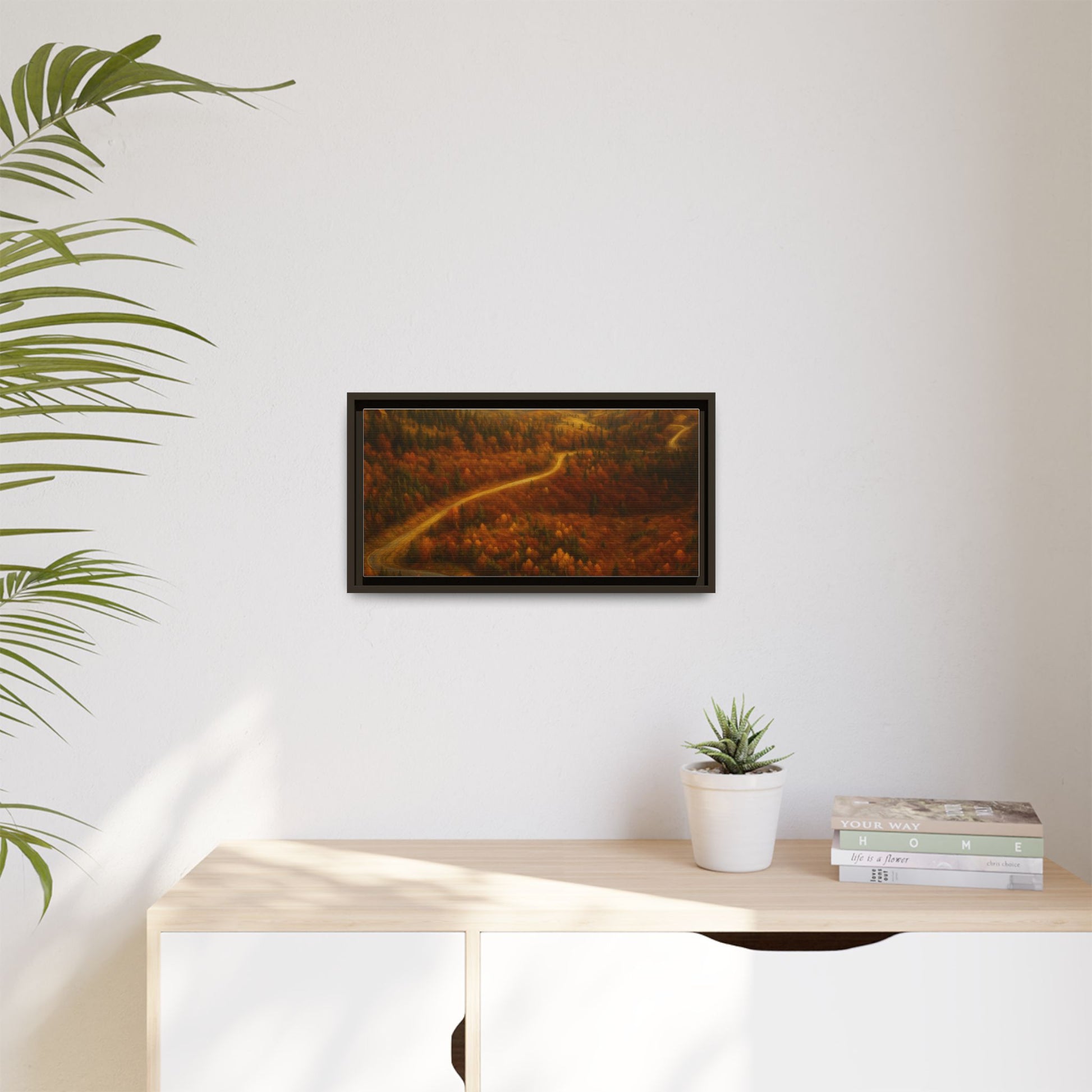 Autumn Landscape Framed Canvas Art, Cozy Home Decor, Warm Fall Vibes, Gift for Nature Lovers, Perfect for Thanksgiving - TRV