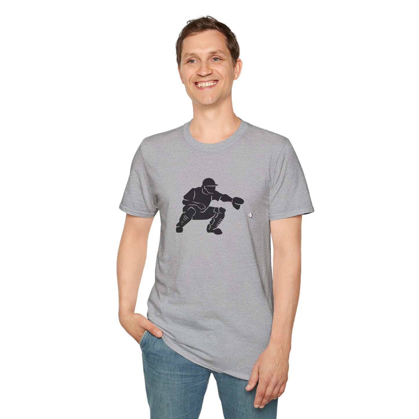 Baseball Catcher Unisex Softstyle T-Shirt, Sports Apparel, Gift for Athletes, Workout Gear, Casual Wear, Special Occasions