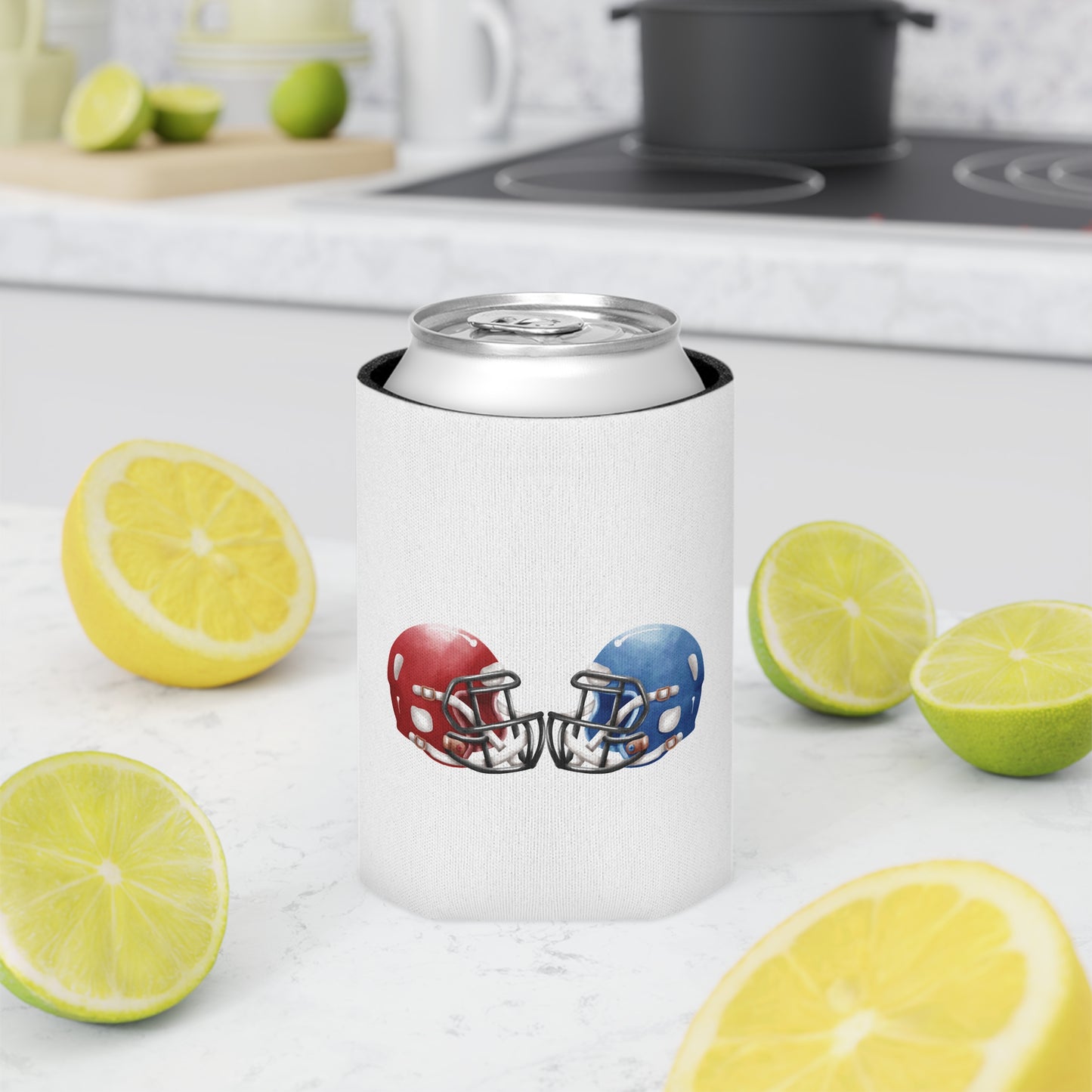 Football Helmet Can Cooler - Red vs Blue Rivalry Koozie
