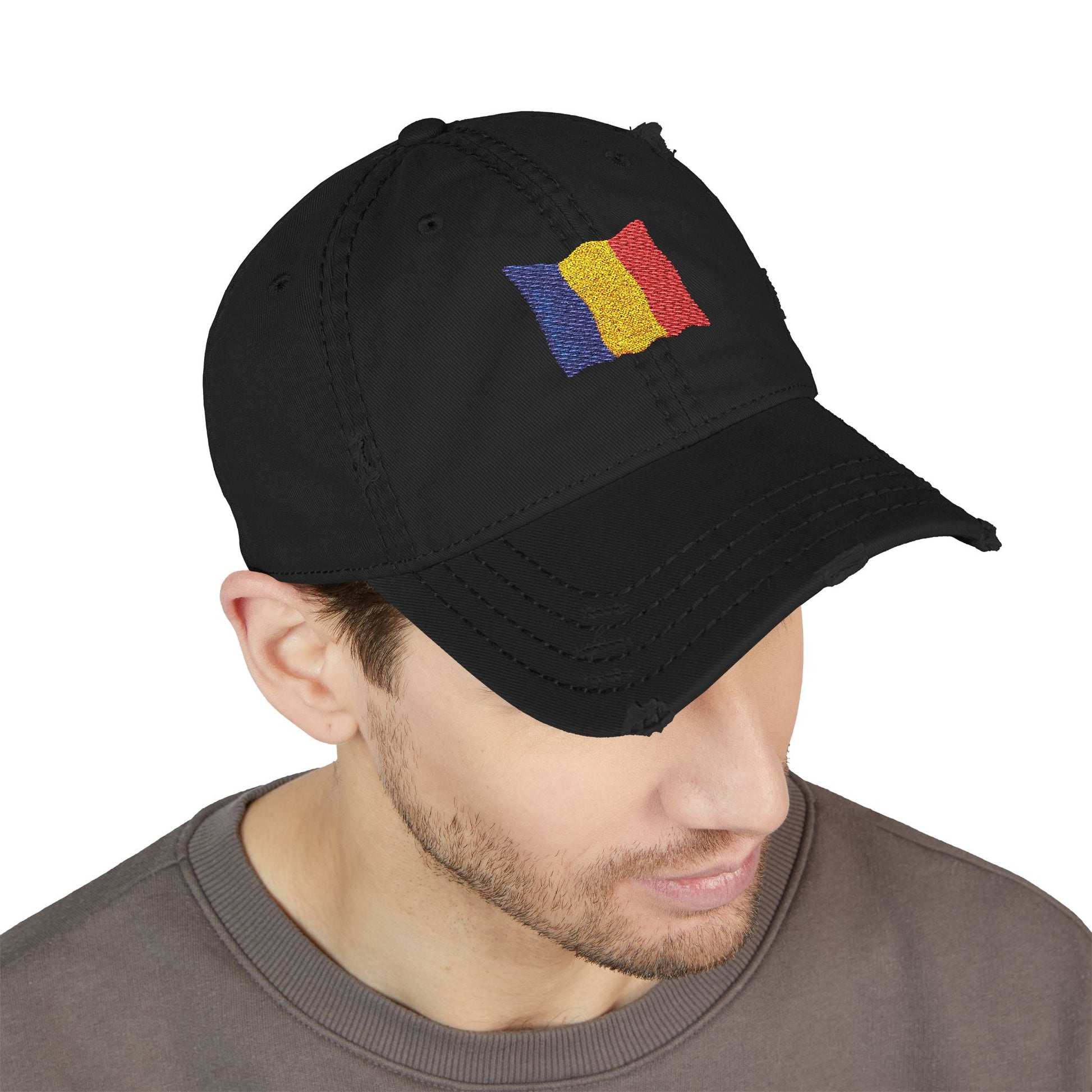 Embroidered Distressed Romanian Flag Dad Hat | Casual Cap for Everyday Style, Perfect Gift for Dad, Summer Outings, Festivals, Family Events - TRV