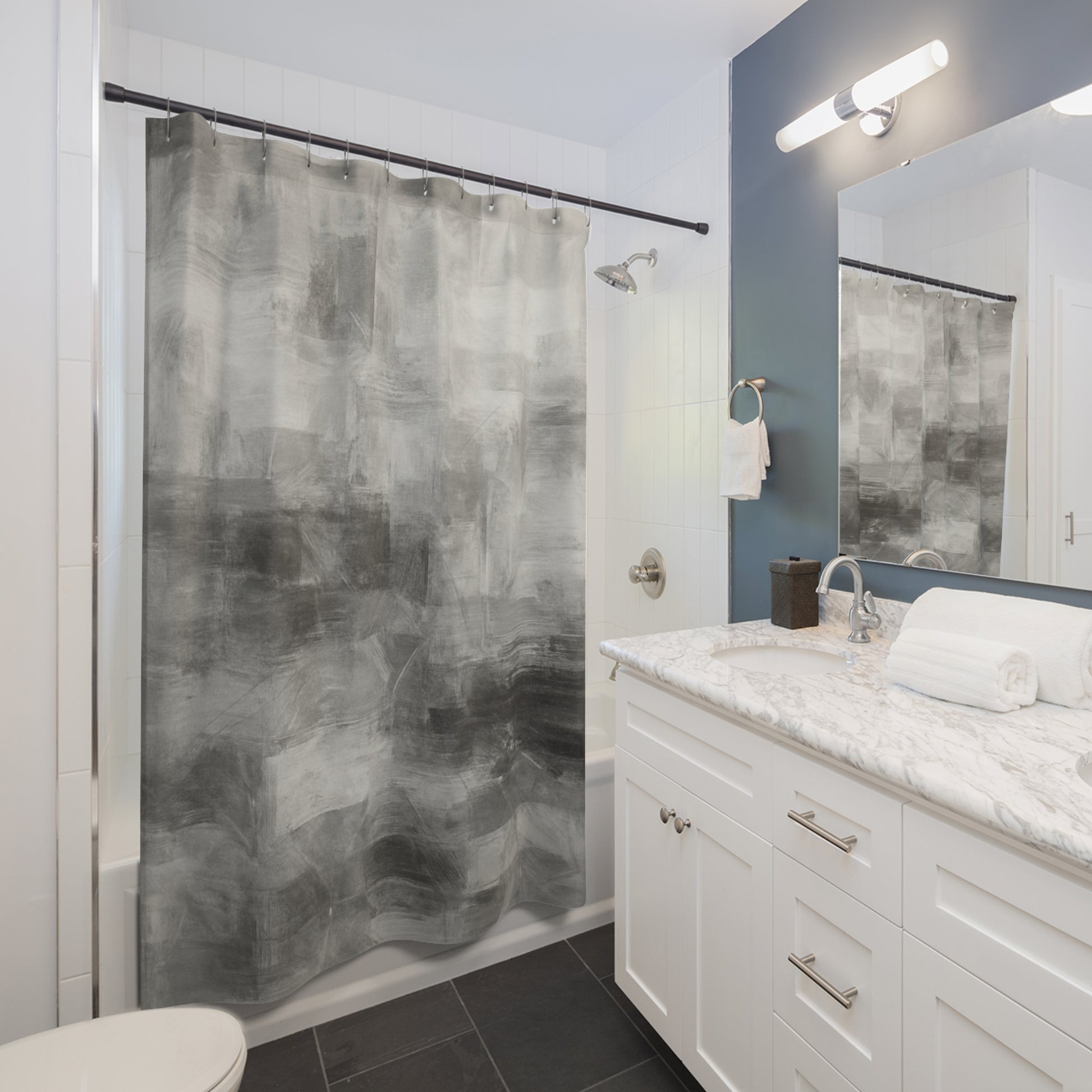 Stylish Abstract Shower Curtain | Modern Bathroom Decor, Unique Home Accessories, Gray Artwork, Gift for Housewarming, Elegant Design - TRV