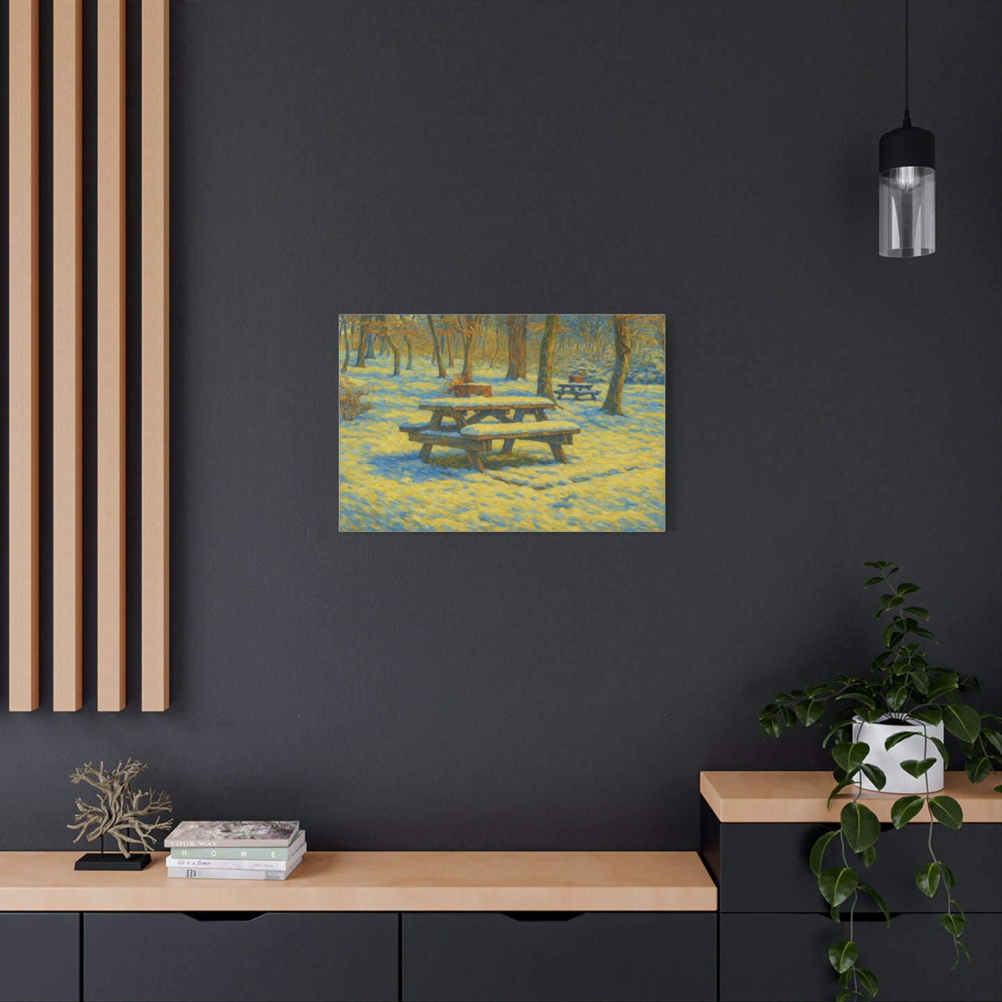 Winter Picnic Canvas Art Print, Cozy Home Decor, Seasonal Wall Art, Nature-Inspired Artwork, Perfect for Holidays - TRV