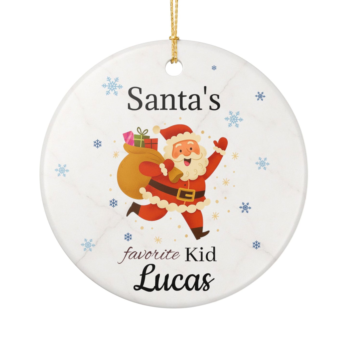 Santa Claus running with sack Ceramic Ornament | Personalized Christmas decoration - TRV