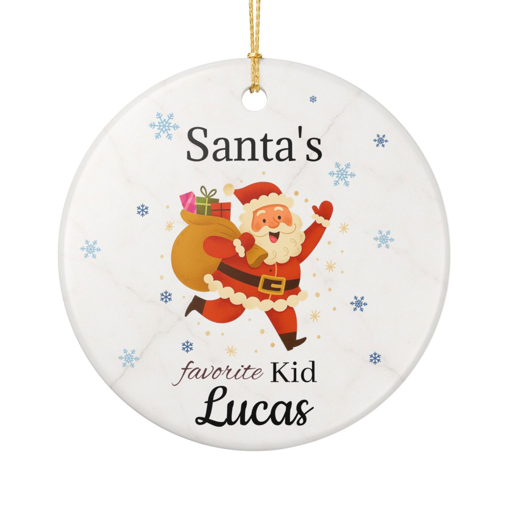 Santa Claus running with sack Ceramic Ornament | Personalized Christmas decoration - TRV