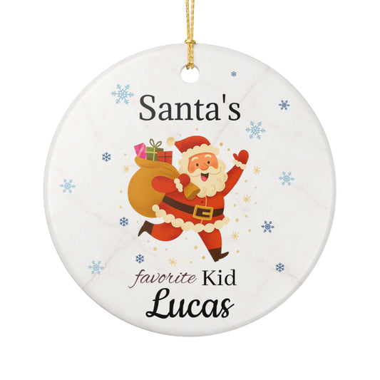 Santa Claus running with sack Ceramic Ornament | Personalized Christmas decoration - TRV