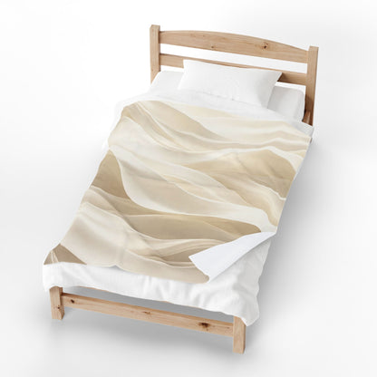 Neutral Abstract Waves Velveteen Plush Blanket | Beige Swirl Pattern