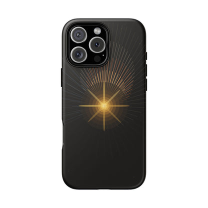 Tough Cases - Radiant Star Phone Case, Protective Black Shockproof Cover with Golden Light Design