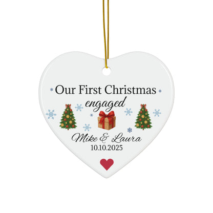 Our First Christmas Engaged heart ornament | personalized names and date - TRV