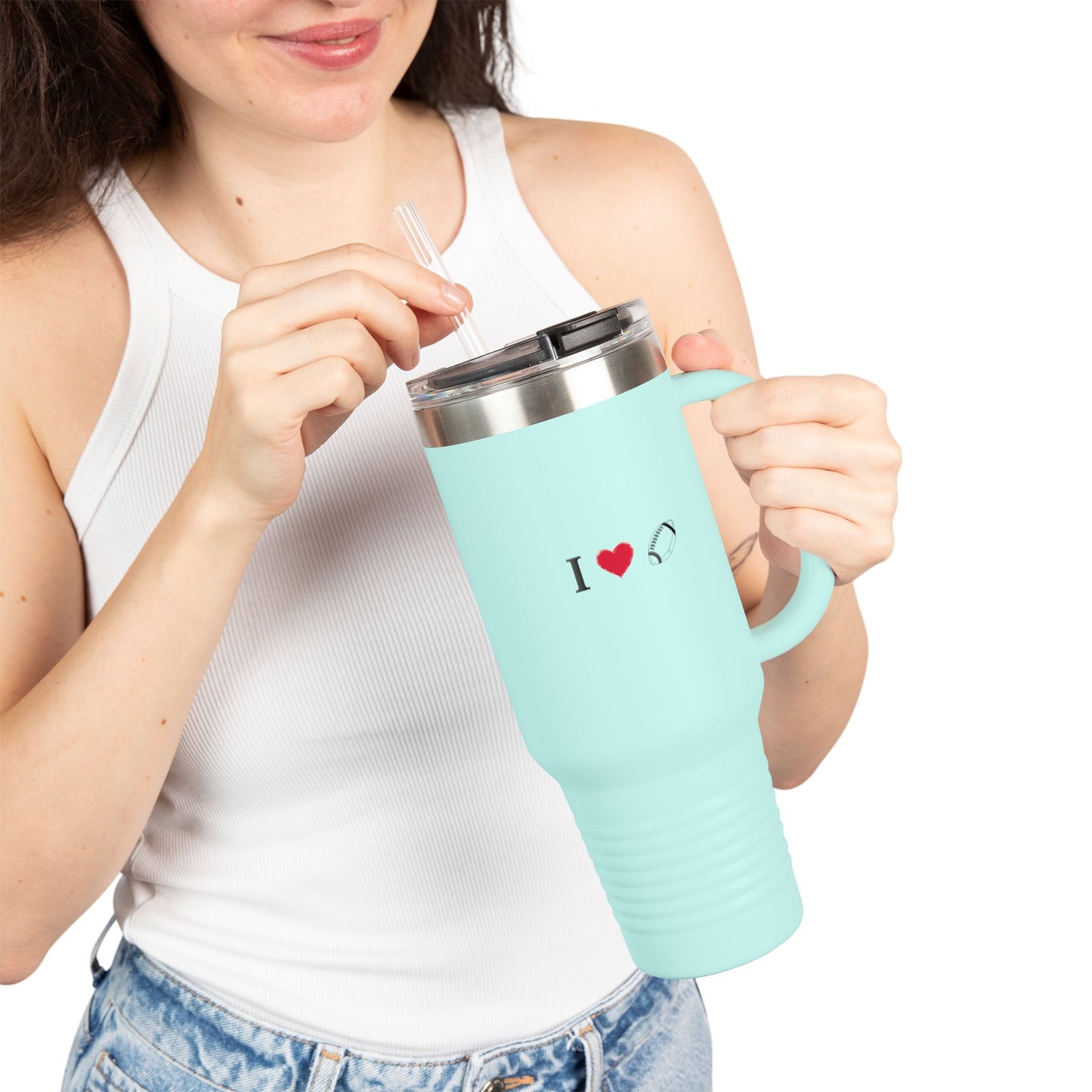 I Love Football Insulated Travel Mug, 40oz - Perfect For Writers, Students, Teachers | Funny Gift | Travel Coffee Mug | Stylish Tumbler | [...] - TRV