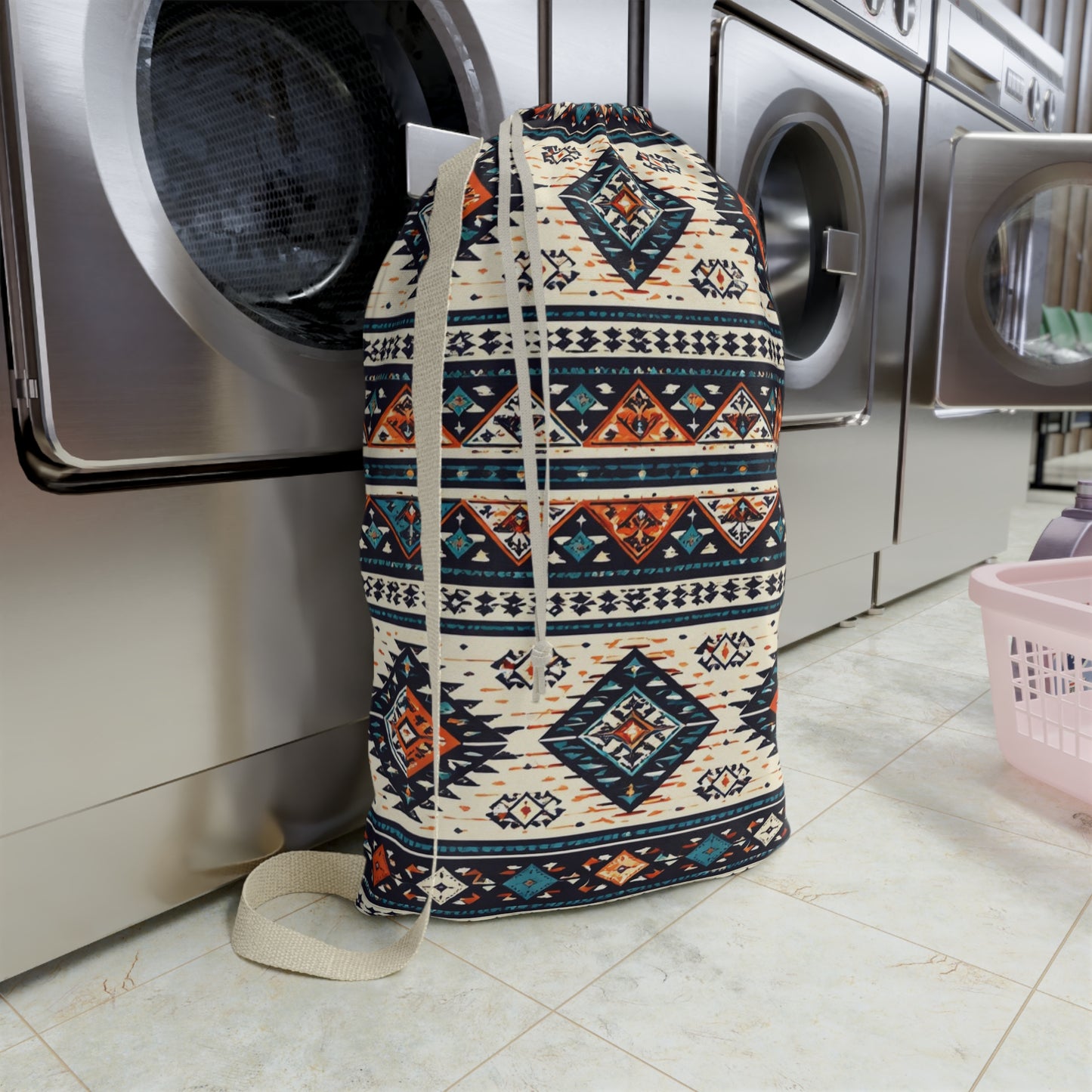 Boho Tribal Print Laundry Bag — Cotton Drawstring Laundry Tote