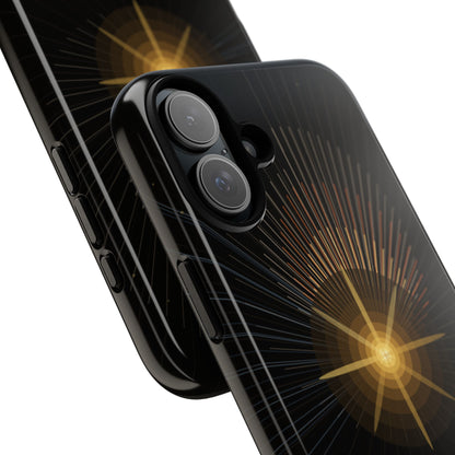 Tough Cases - Radiant Star Phone Case, Protective Black Shockproof Cover with Golden Light Design