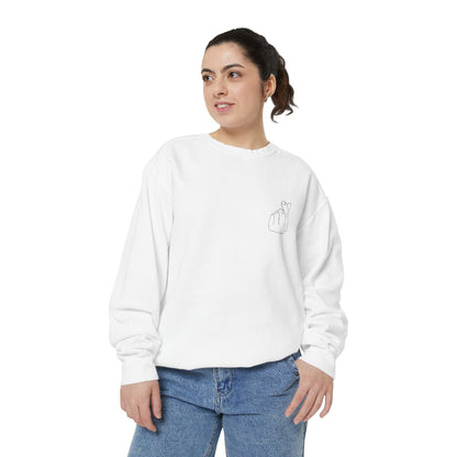 Minimalist Peace Hand Sweatshirt — Small Chest Line Art Crewneck
