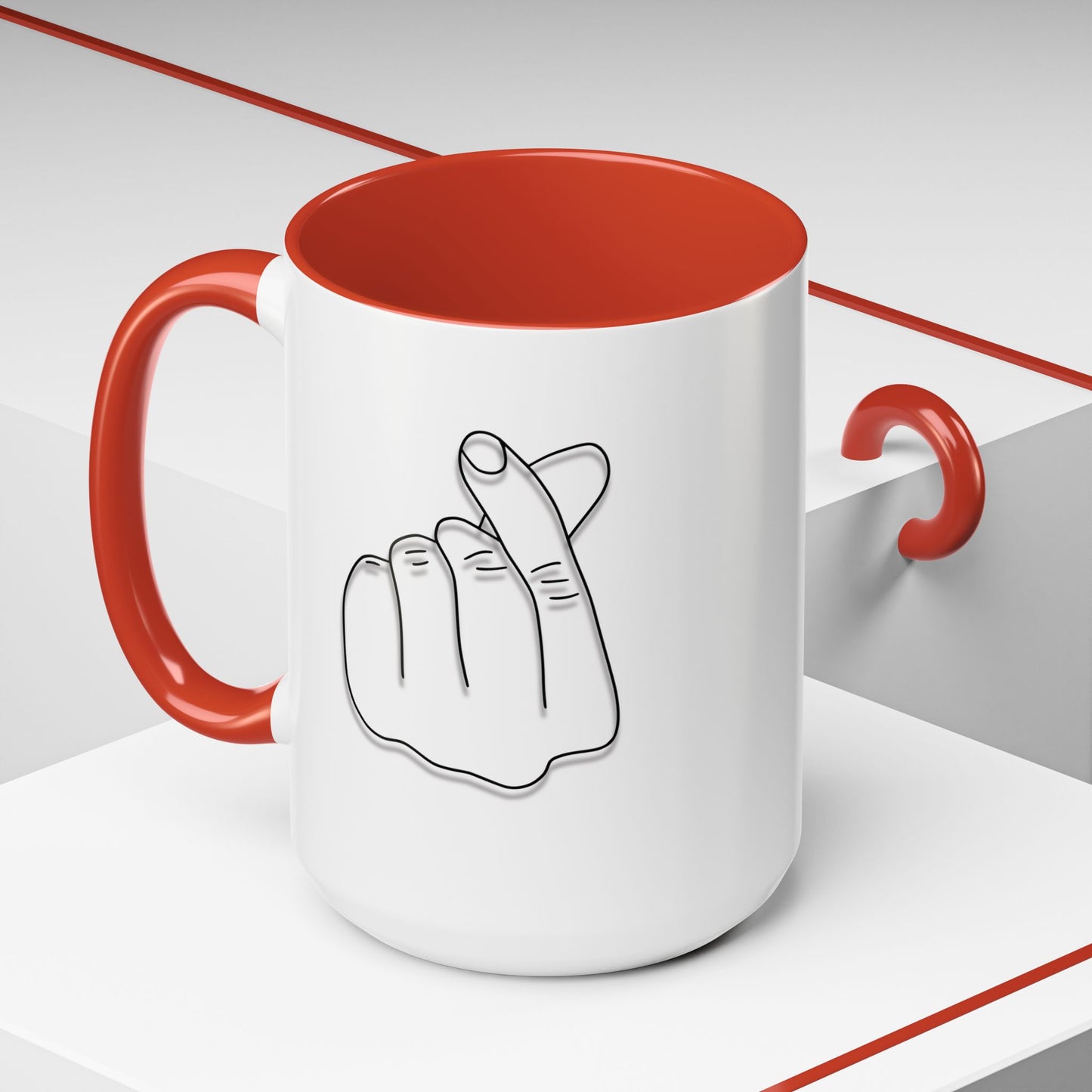 K-Pop Accent Mug - Love Gesture Design (11oz, 15oz), Korean Pop Coffee Cup, K-Pop Lover Gift, Cute Drinkware, Unique Mug