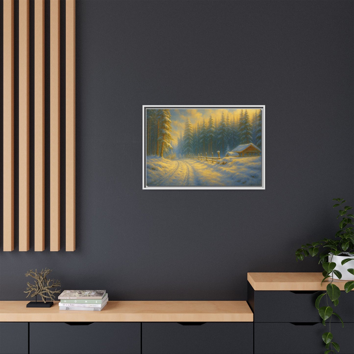 Wall Art Print, Winter Cabin Decor, Nature Scene, Holiday Gift, Cabin Vibes, Christmas Decoration, Matte Canvas, Framed - TRV