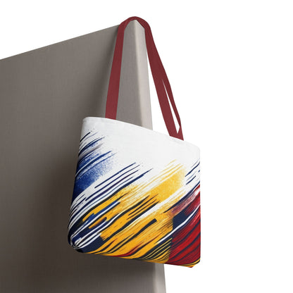 Abstract Brushstroke Tote Bag - Bold Red, Yellow & Blue All-Over Print