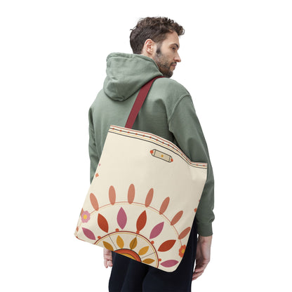 Boho Floral Mandala Tote Bag | Pastel Sunburst Pattern