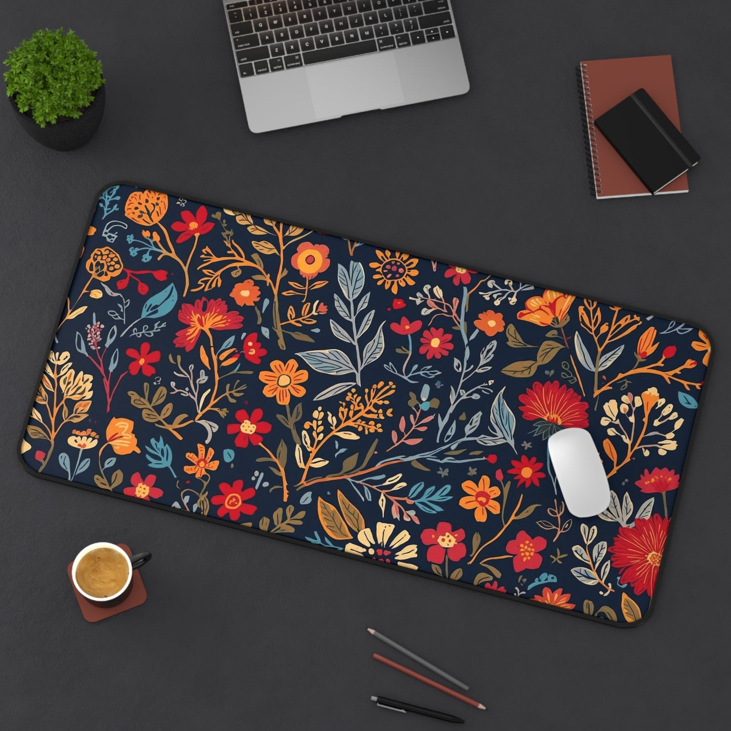 Autumn Floral Pattern Desk Mat | Fall Flowers Mouse Pad - TRV