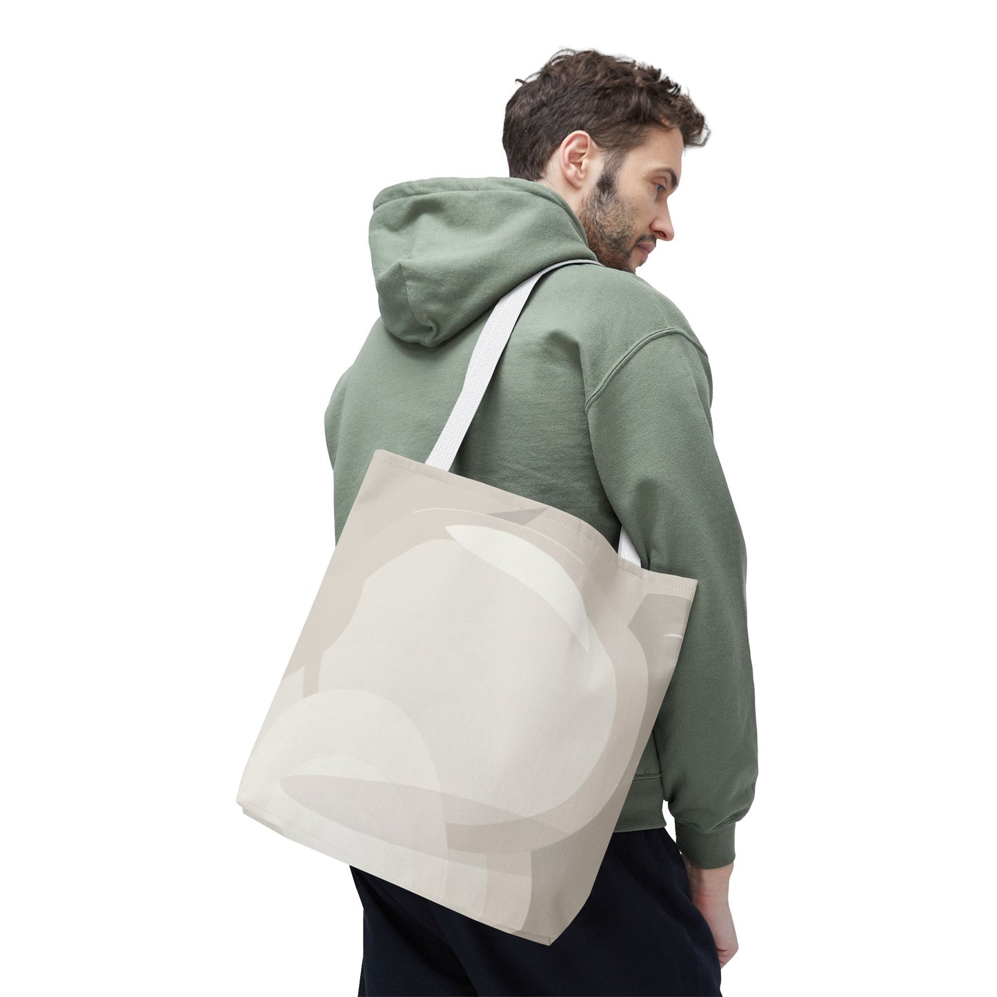 Neutral Abstract Circle Pattern Tote Bag | Minimal Beige AOP Canvas
