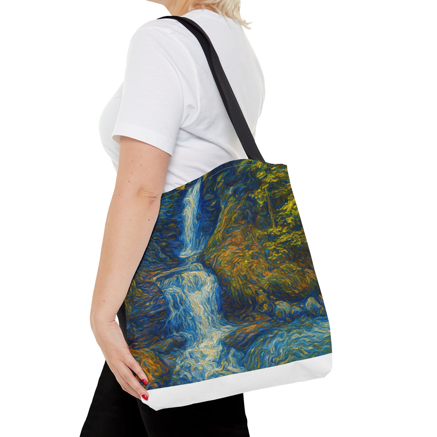Nature-Inspired Tote Bag, Artistic Eco-Friendly Shopper, Waterfall Design, Reusable Market Bag, Gift for Nature Lovers - TRV