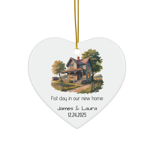 Vintage House Illustration Ceramic Ornament | Personalized Name & Date - TRV