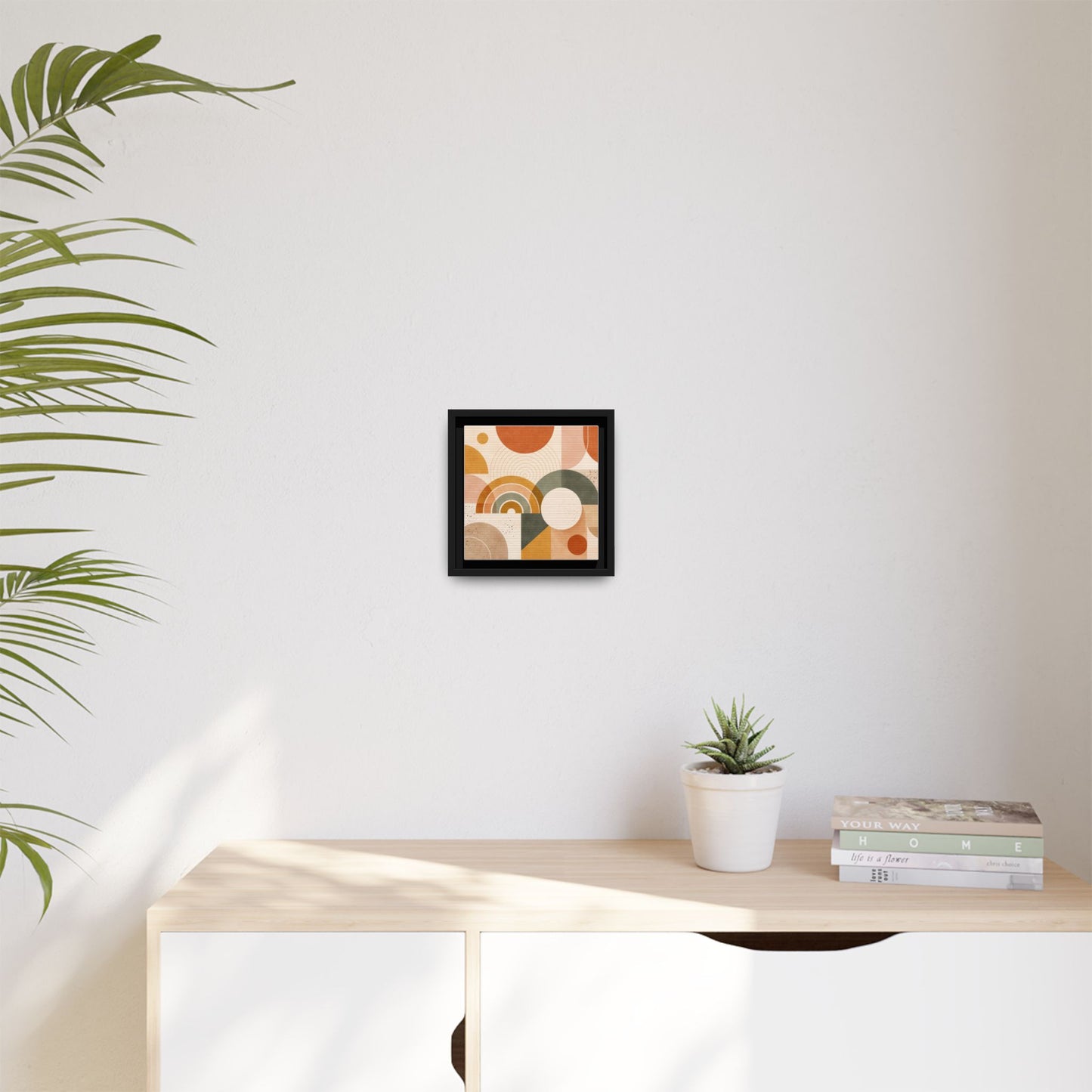 Abstract Terracotta Geometric Rainbow Matte Canvas Framed