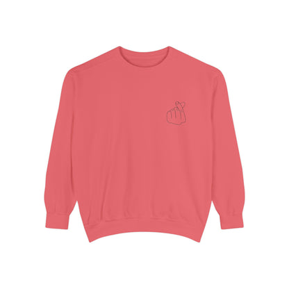 Minimalist Peace Hand Sweatshirt — Small Chest Line Art Crewneck
