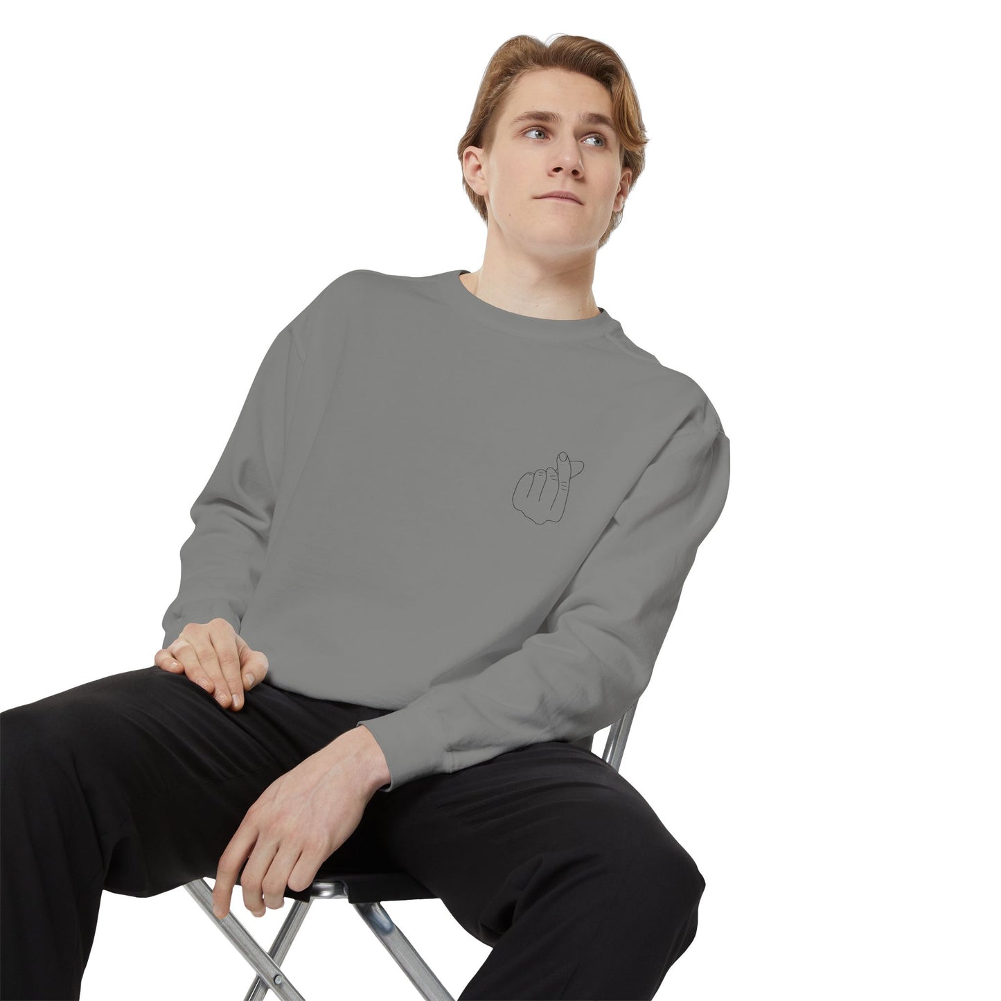 Minimalist Peace Hand Sweatshirt — Small Chest Line Art Crewneck