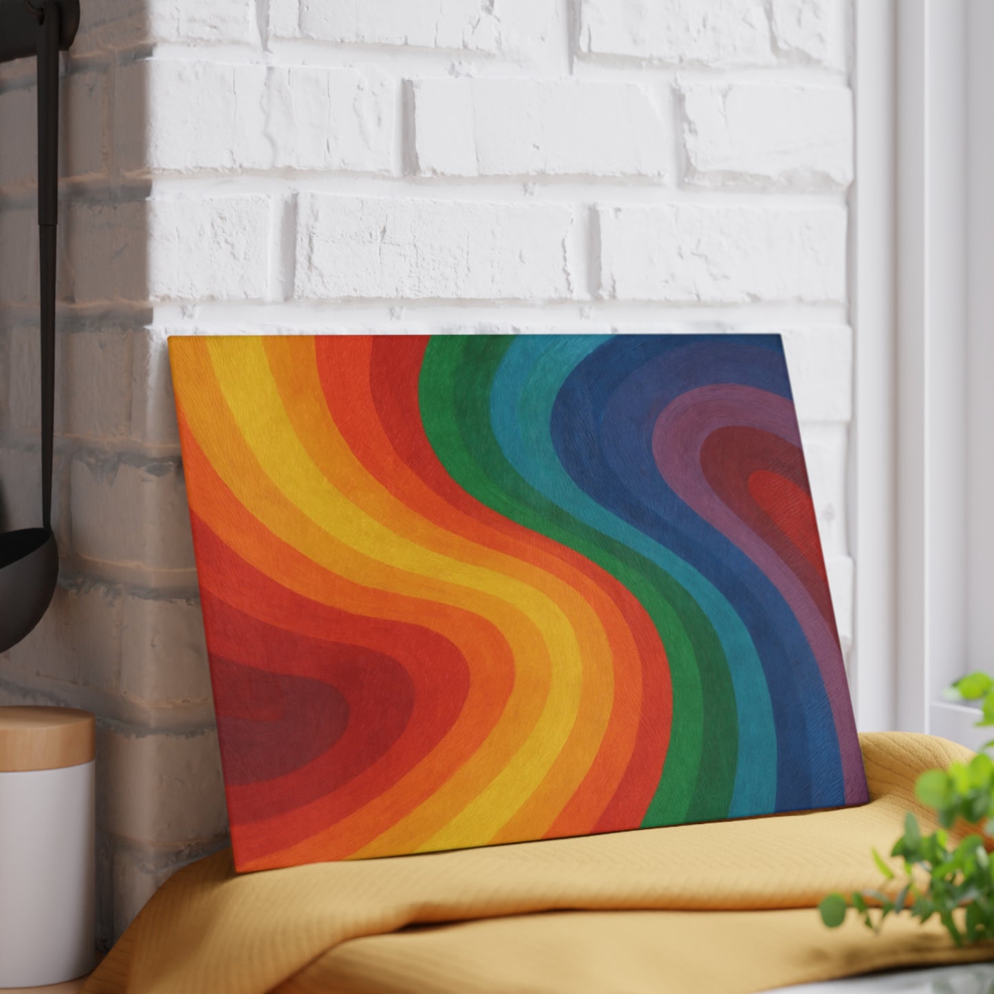 Glass Cutting Board — Retro Rainbow Wave Tempered Glass Chopping Board