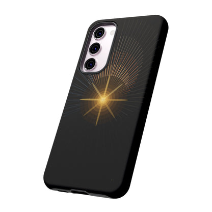Tough Cases - Radiant Star Phone Case, Protective Black Shockproof Cover with Golden Light Design