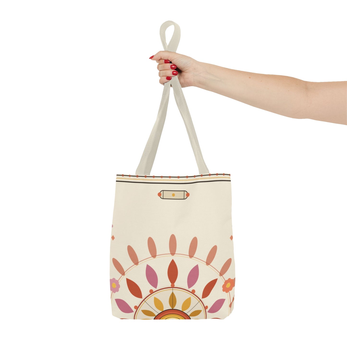 Boho Floral Mandala Tote Bag | Pastel Sunburst Pattern